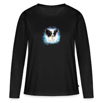 papillon,chien,spitz,zwergspitz,pompon - T-shirt manches longues Premium bio Femme - noir - Devant - Julia (174cm)