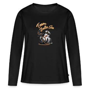 Équipe Mer Baltique Drôle Mouette avec Ancre Mer Baltique - T-shirt manches longues Premium bio Femme - noir - Devant - Julia (174cm)