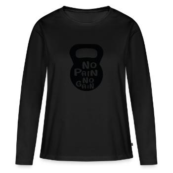 no pain no gain - Le classique du renforcement musculaire - T-shirt manches longues Premium bio Femme - noir - Devant - Julia (174cm)