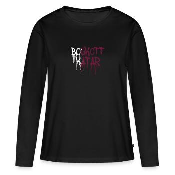 Boycott Qatar,Qatar,Drapeau, Coupe du Monde,Graffiti - T-shirt manches longues Premium bio Femme - noir - Devant - Julia (174cm)