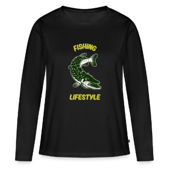 Lebensstil der Fischerei - Frauen Premium Bio Langarmshirt - Schwarz - Vorne - Julia (174cm)