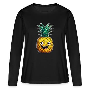 Ananas ananas joyeux - T-shirt manches longues Premium bio Femme - noir - Devant - Julia (174cm)