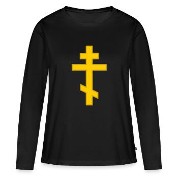 Croix orthodoxe - T-shirt manches longues Premium bio Femme - noir - Devant - Julia (174cm)
