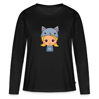 Kawaii Chibi Vêtements Kawaii Kawaii Sticker Manga - T-shirt manches longues Premium bio Femme - noir - Devant - Julia (174cm)