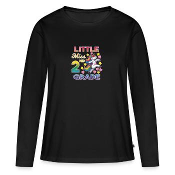 Little Miss Licorne de 2e année - T-shirt manches longues Premium bio Femme - noir - Devant - Julia (174cm)