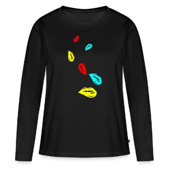 Symbole de lèvre - T-shirt manches longues Premium bio Femme - noir - Devant - Julia (174cm)