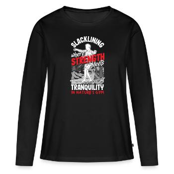 Slacklining, where strength meets tranquility, in - Women's Premium Organic Long Sleeve Shirt - black - Front - Julia (174cm)