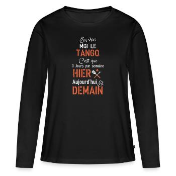 en vrai moi le barbecue hier aujourd'hui demain - T-shirt manches longues Premium bio Femme - noir - Devant - Julia (174cm)
