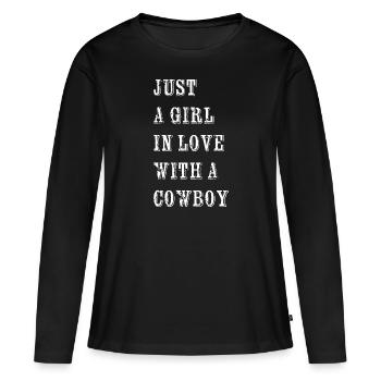 Dictons drôles, Cowboy, Saint-Valentin, amour, amour - T-shirt manches longues Premium bio Femme - noir - Devant - Julia (174cm)