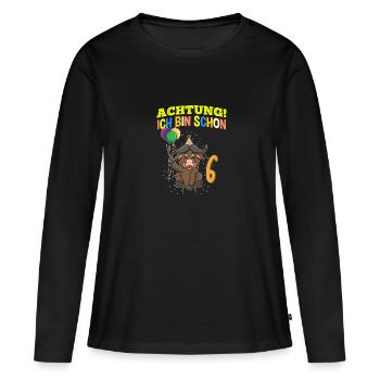 Achtung Ich Bin Schon 6 Geburtstag Büffel Bison - Frauen Premium Bio Langarmshirt - Schwarz - Vorne - Julia (174cm)