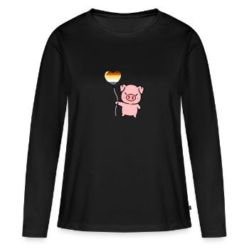 Schwein Herzballon Gay Bear Pride - Frauen Premium Bio Langarmshirt - Schwarz - Vorne - Julia (174cm)