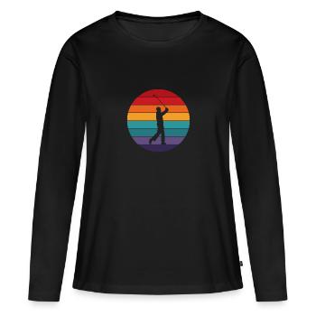 RETRO GOLF DESIGN - Frauen Premium Bio Langarmshirt - Schwarz - Vorne - Julia (174cm)