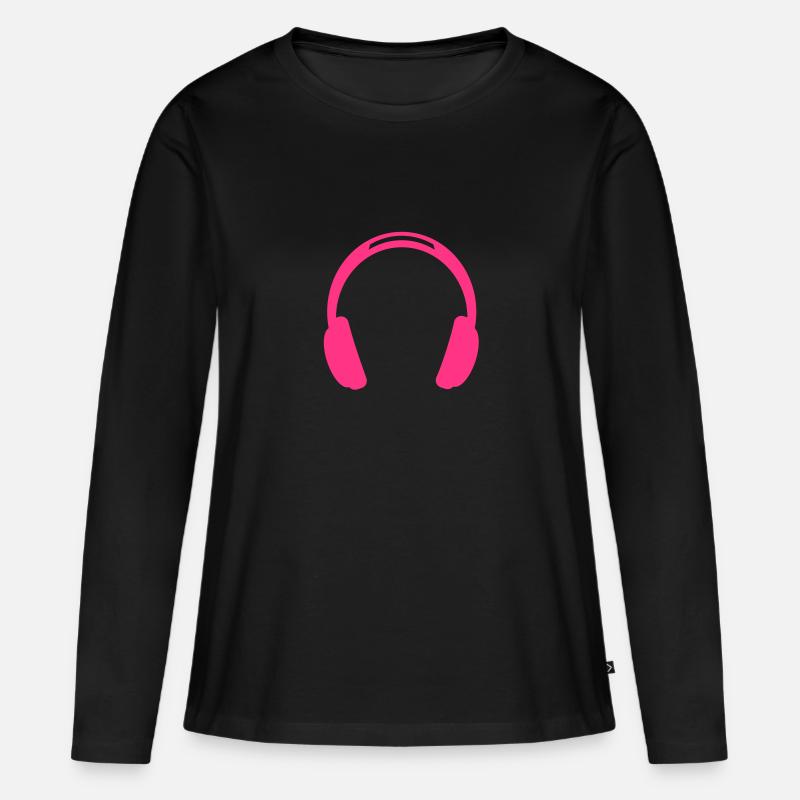 Kopfhörer - Frauen Premium Bio Langarmshirt - Schwarz