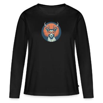 Hirsch Sonnenbrille Reh Rotwild - Frauen Premium Bio Langarmshirt - Schwarz - Vorne - Julia (174cm)