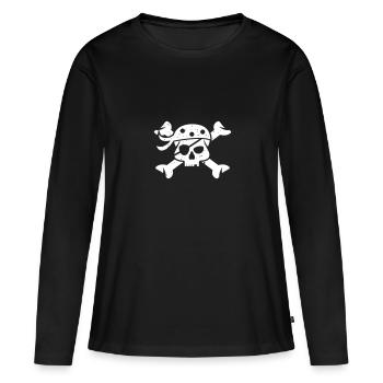 Tête de pirate dans un style vintage avec des os croisés - T-shirt manches longues Premium bio Femme - noir - Devant - Julia (174cm)