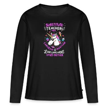 Professeur d’échange Enseignant suppléant École Einhorn - T-shirt manches longues Premium bio Femme - noir - Devant - Julia (174cm)