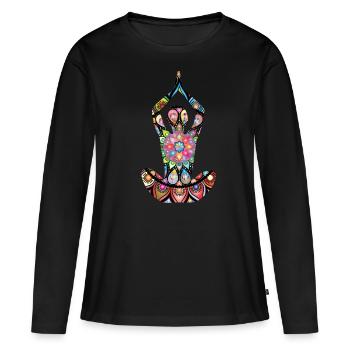 Méditation Yoga Yogi Yogini Mandala Idée Cadeau - T-shirt manches longues Premium bio Femme - noir - Devant - Julia (174cm)