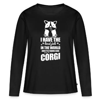 ich passe auf meinen Corgi auf - Frauen Premium Bio Langarmshirt - Schwarz - Vorne - Julia (174cm)