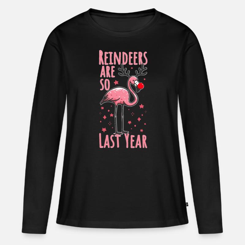 Flamingo Weihnachten Fun Spruch - Frauen Premium Bio Langarmshirt - Schwarz