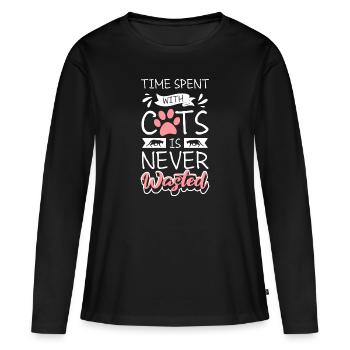 Chat Chat Ami Chat Maîtresse - T-shirt manches longues Premium bio Femme - noir - Devant - Julia (174cm)