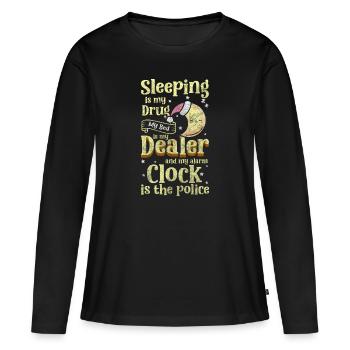 Oreiller de repos pour dormeur tardif - T-shirt manches longues Premium bio Femme - noir - Devant - Julia (174cm)