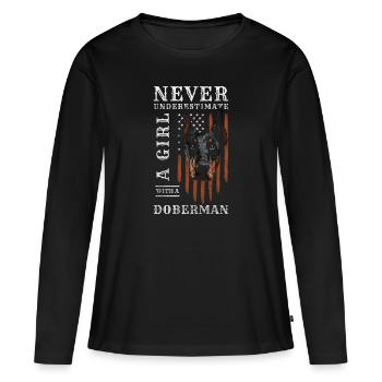 Doberman Chien Propriétaire Chiens d’assistance Dog Love - T-shirt manches longues Premium bio Femme - noir - Devant - Julia (174cm)