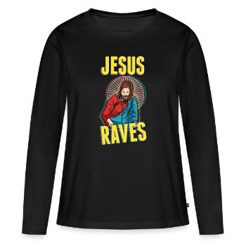 Jésus s’extasie EDM Techno Rave parti de fer - T-shirt manches longues Premium bio Femme - noir - Devant - Julia (174cm)