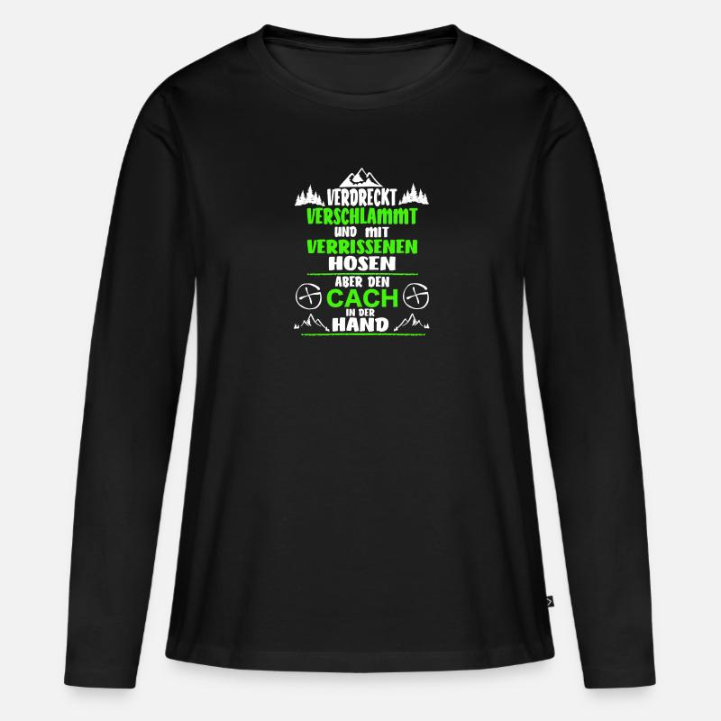 Geocacher Geocaching Cache Geschenk - Frauen Premium Bio Langarmshirt - Schwarz