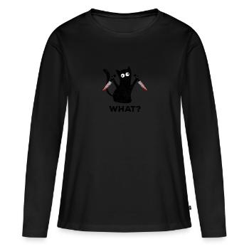 Chat quoi? Drôle de chat noir meurtrier - T-shirt manches longues Premium bio Femme - noir - Devant - Julia (174cm)