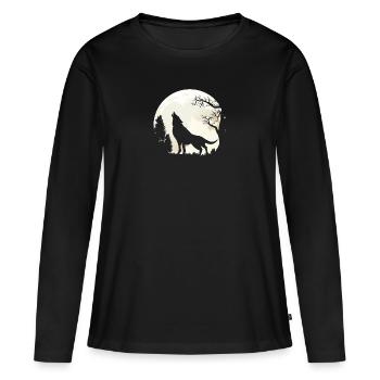 Loup au clair de lune - T-shirt manches longues Premium bio Femme - noir - Devant - Julia (174cm)