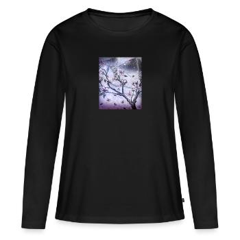 Japanische Kunst Kirschblütenbaum Regen und Donner - Frauen Premium Bio Langarmshirt - Schwarz - Vorne - Julia (174cm)
