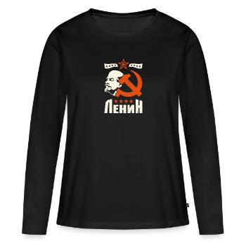 Marteau et cresson Étoile Lénine Russie URSS - T-shirt manches longues Premium bio Femme - noir - Devant - Julia (174cm)