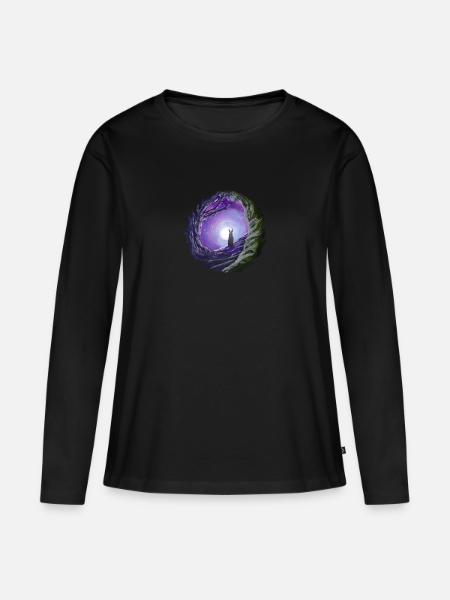 Hase schaut in den Nachthimmel Mond Geschenk - Frauen Premium Bio Langarmshirt - Schwarz