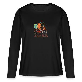 Ride The World with Cat - T-shirt manches longues Premium bio Femme - noir - Devant - Julia (174cm)