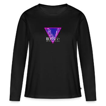 Vaporwave Osaka Tokio 80s 90s sleepless - Frauen Premium Bio Langarmshirt - Schwarz - Vorne - Julia (174cm)