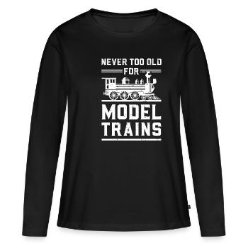 Jamais trop vieux pour les trains miniatures - T-shirt manches longues Premium bio Femme - noir - Devant - Julia (174cm)