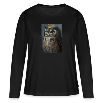 Eule mit Krone - Frauen Premium Bio Langarmshirt - Schwarz - Vorne - Julia (174cm)