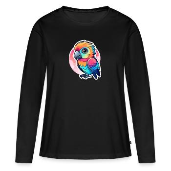 Illustration d’oiseau perroquet - T-shirt manches longues Premium bio Femme - noir - Devant - Julia (174cm)