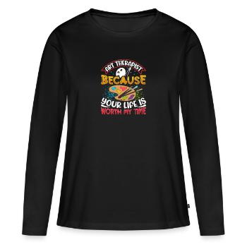 Art-Thérapeute, Dessin Graphique, Design d’Art - T-shirt manches longues Premium bio Femme - noir - Devant - Julia (174cm)