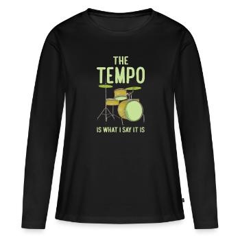 Drôle de batteur le tempo est ce que je dis c’est - T-shirt manches longues Premium bio Femme - noir - Devant - Julia (174cm)