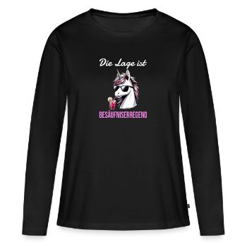 lustiger Einhorn Spruch zum Feiern und Party - Frauen Premium Bio Langarmshirt - Schwarz - Vorne - Julia (174cm)
