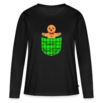 bonhomme en pain d’épice Coeur en pain d’épice Snacking en pain d’épice - T-shirt manches longues Premium bio Femme - noir - Devant - Julia (174cm)