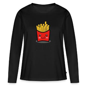 Juste des frites - des frites - des frites - T-shirt manches longues Premium bio Femme - noir - Devant - Julia (174cm)