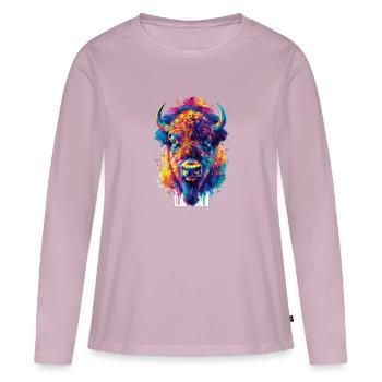 Bunter Bison Abstrakte Tierkunst Wildnis - Frauen Premium Bio Langarmshirt - Altrosa - Vorne - Julia (174cm)