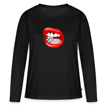 Dés de bouche sexy jeu cadeau Lèvres Kniffel - T-shirt manches longues Premium bio Femme - noir - Devant - Julia (174cm)