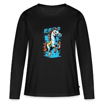 Cheval sauvage en coloré - T-shirt manches longues Premium bio Femme - noir - Devant - Julia (174cm)