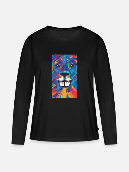 Lion Löwe Leeuw Leon - Frauen Premium Bio Langarmshirt - Schwarz