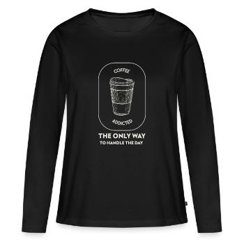 Accro au café - T-shirt manches longues Premium bio Femme - noir - Devant - Julia (174cm)