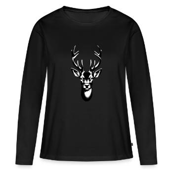 Cerf | Bois de cerf | Tête de cerf - T-shirt manches longues Premium bio Femme - noir - Devant - Julia (174cm)