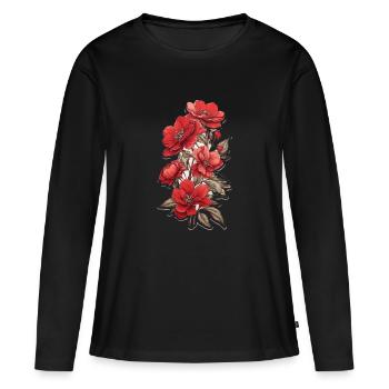 Schöne Rote Blume - Frauen Premium Bio Langarmshirt - Schwarz - Vorne - Julia (174cm)